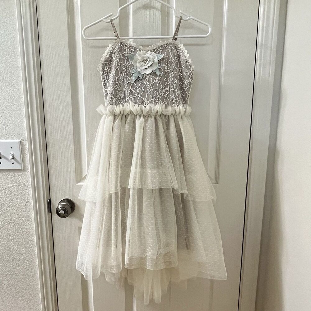 Joyfolie Aryana Dress Cream Floral Embroidered Lace Tulle Girls Size 8